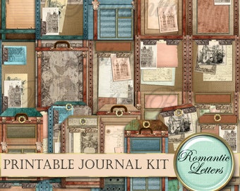 Printable travel journal kit digital scrapbooking printable junk journal craft paper A4  8.5x11 mini album printable journal pages tags card
