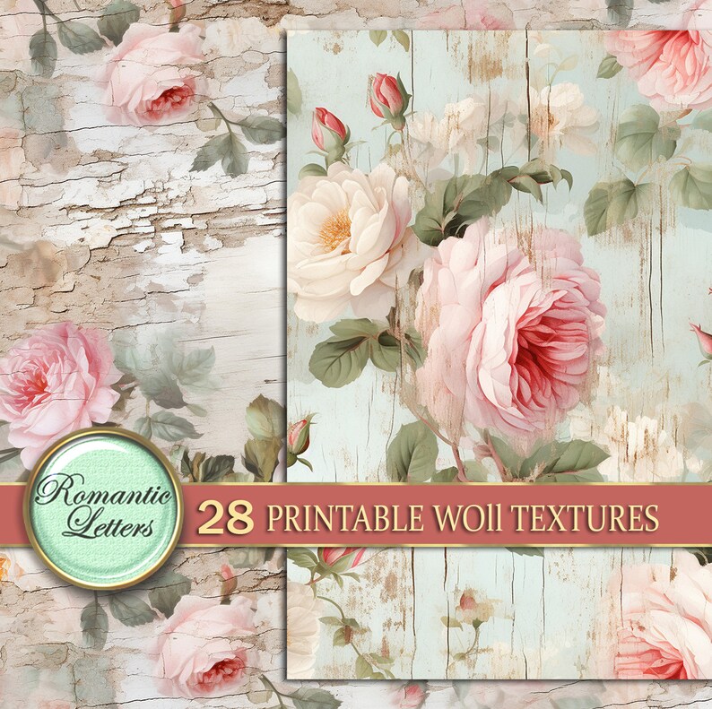 Shabby Chic Digital Scrapbooking Paper Pack Pink Floral Digital ...