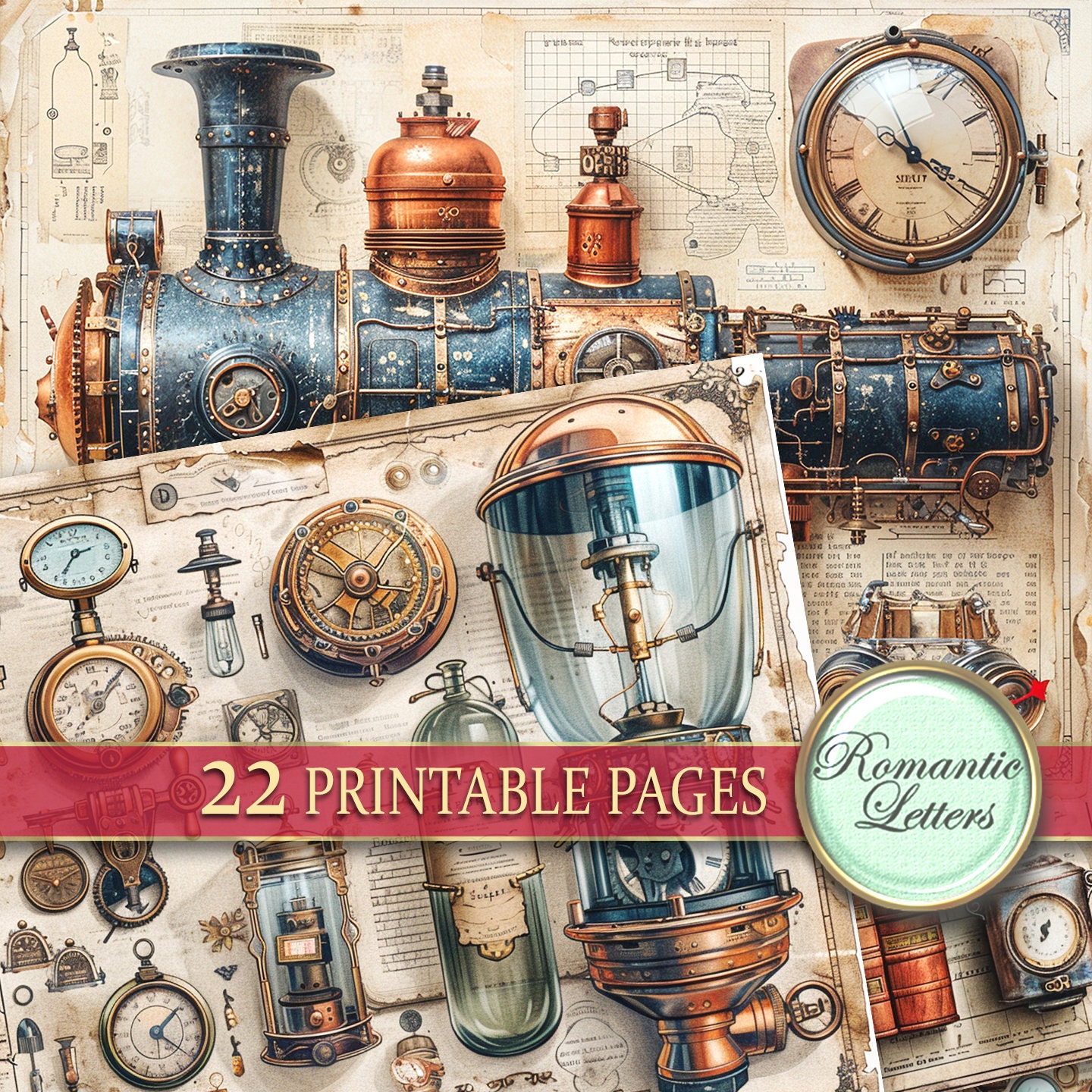 Steampunk Junk Journal Pages Digital Scrapbook Paper Pack Rust Metal ...