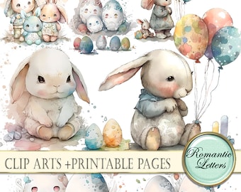 Osterhase Clip Art Set druckbare Scrapbook Papier Ostereier Aquarell Clipart druckbare Osterpapier Download PNG