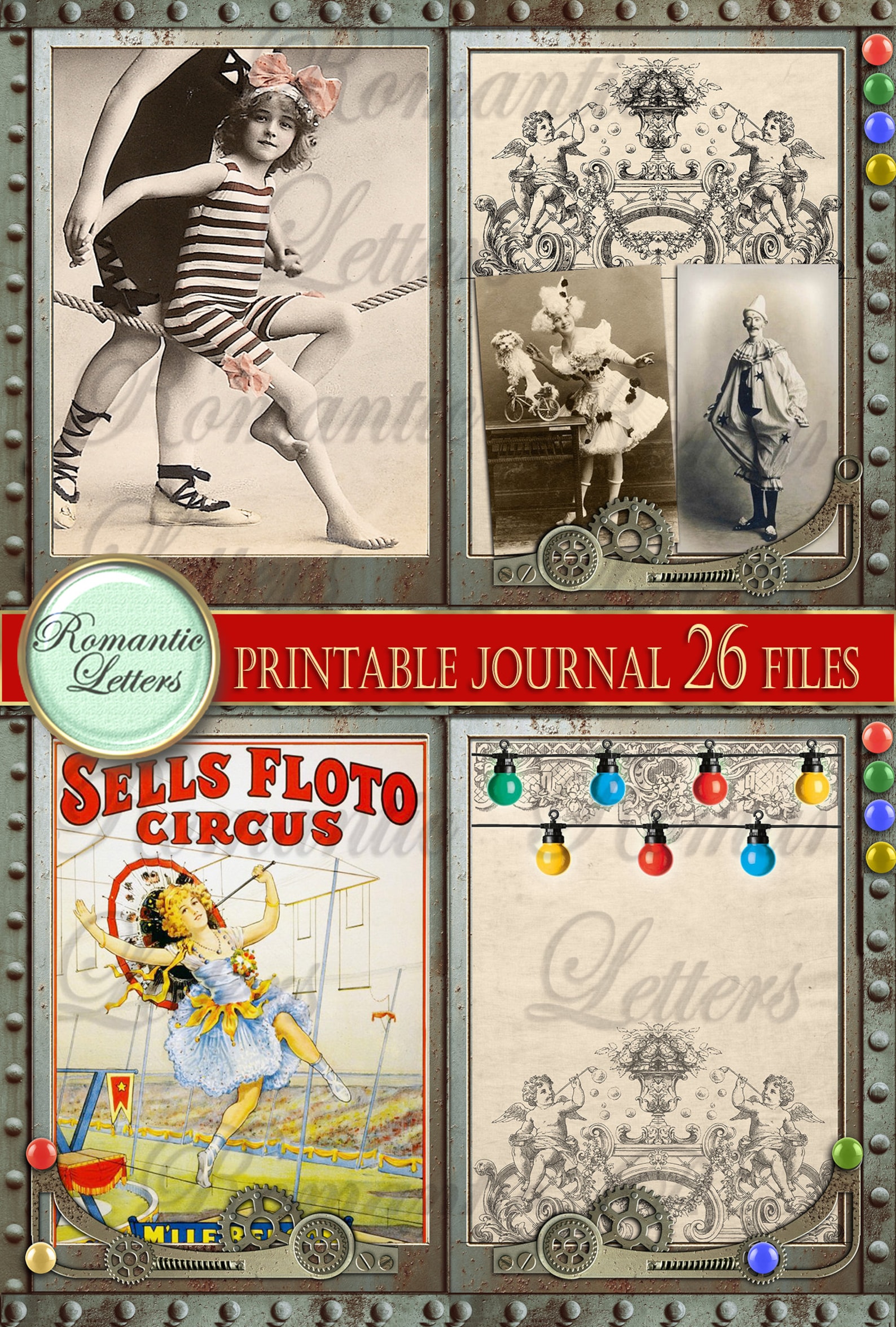 Vintage Circus Printable Junk Journal Kit. Digital Printable Pages victorian Circus. Steampunk ...