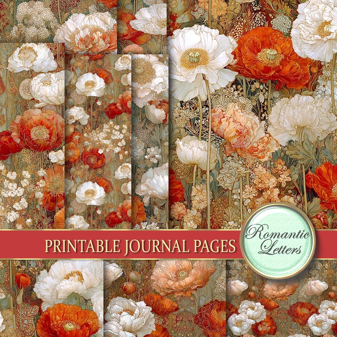 Floral Digital Scrapbook Paper Pack, Vintage Patterns Junk Journal (A4 ...