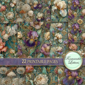 Viktorianische Junk Journal Seiten digitales Scrapbook Papier Pack Shabby Chic Blumen Botanisches digital bedruckbares Papier Blumenmuster A4