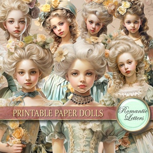 Druckbare Papierpuppen, digitale Clipart Junk Journal, Collage Blatt Shabby Chic Vintage Puppen, viktorianische Mädchen Karte, die antikes Scrapbook macht