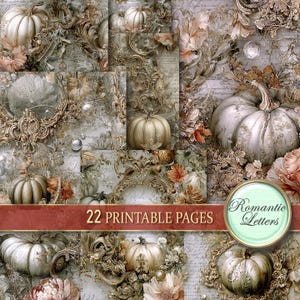Halloween Pumpkin digital printable scrapbook paper pack printable junk journal pages decoupage autumn leaves seamless patterns pumpkin fall