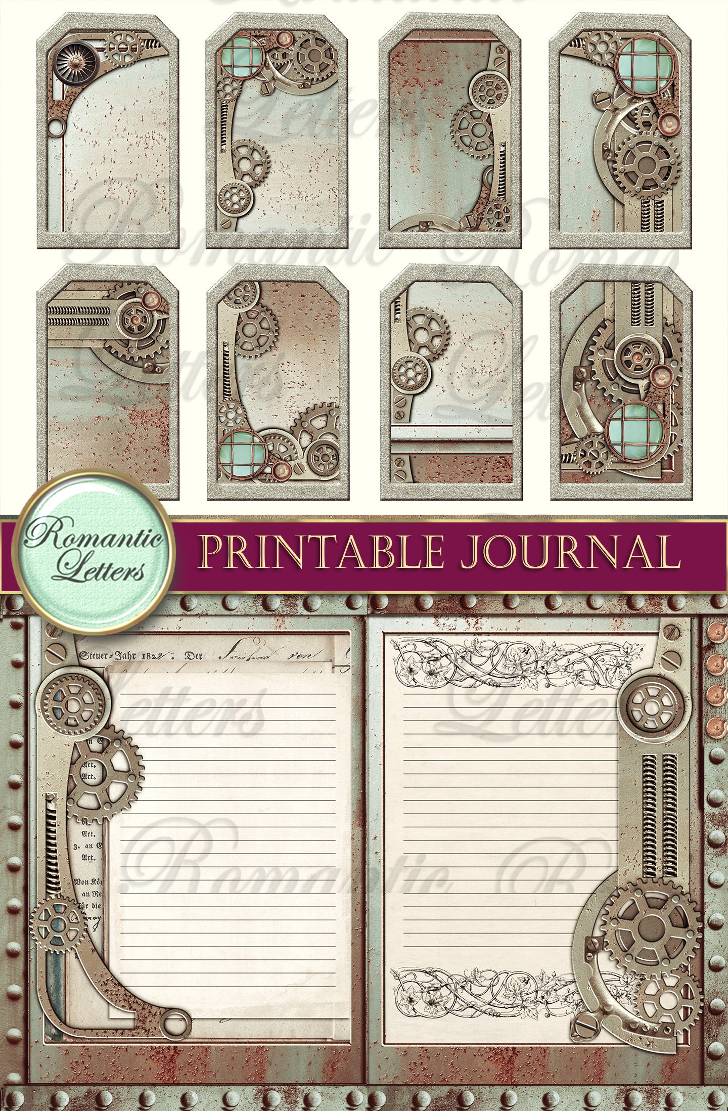 Steampunk Printable Junk Journal Kit Industrial Digital Scrapbook ...