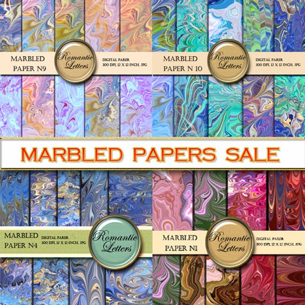 SALE digital scrapbook marbled paper mega pack Digital scrapbook marbled paper background digital printable paper sale 12x12 red pink blue