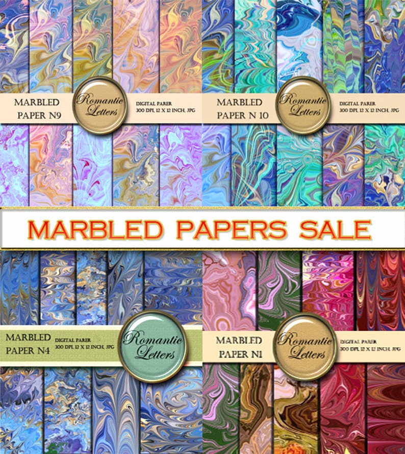 SALE Digital Scrapbook Marbled Paper Mega Pack Digital Etsy