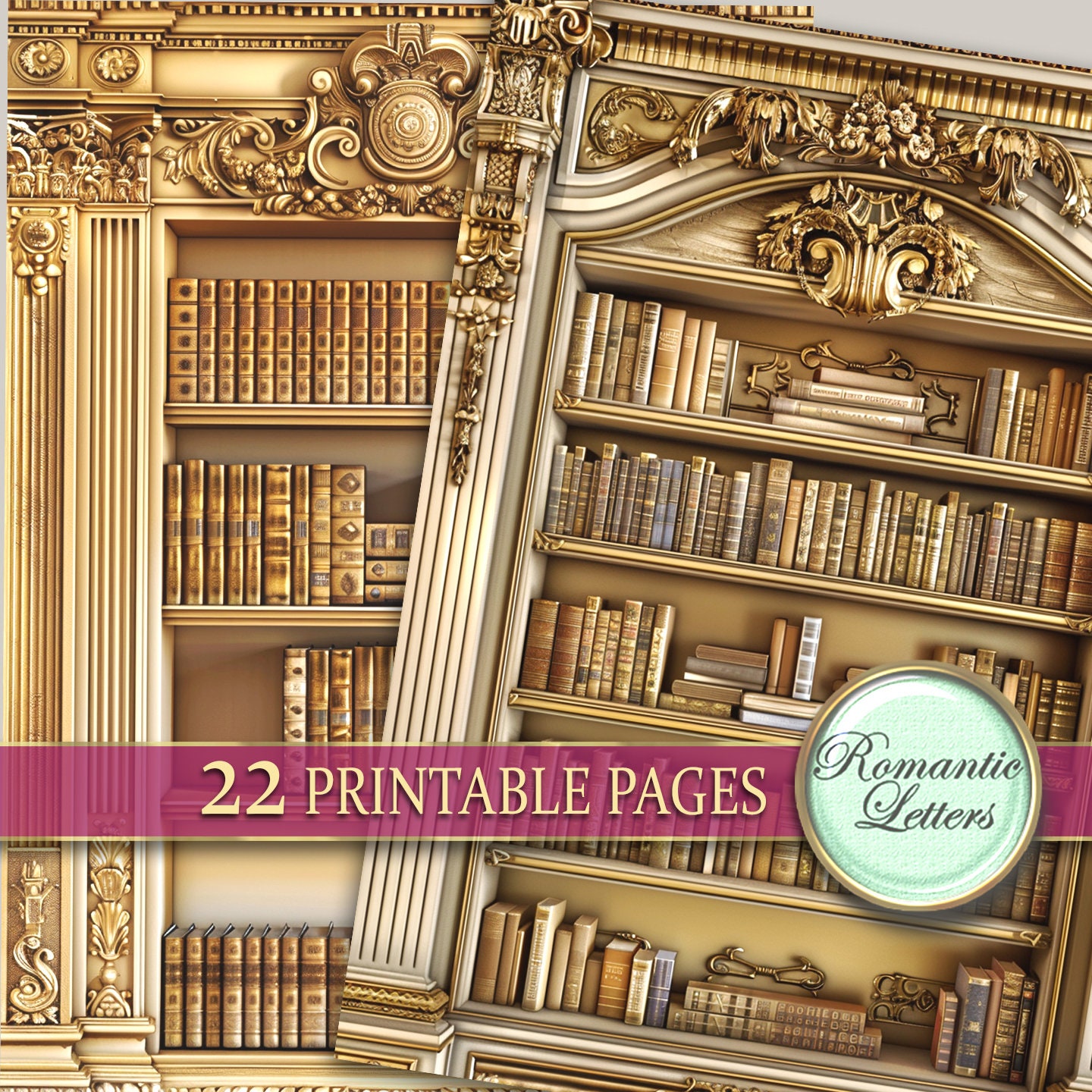 Library Bookshelves Bookcase Digital Scrapbook Paper Pack Printable ...