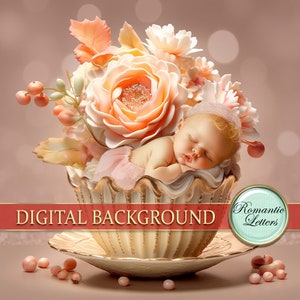 Digital backdrop for newborn photography flower digital photo prop newborn baby girl portrait background floral shabby chic pink fairy tail
