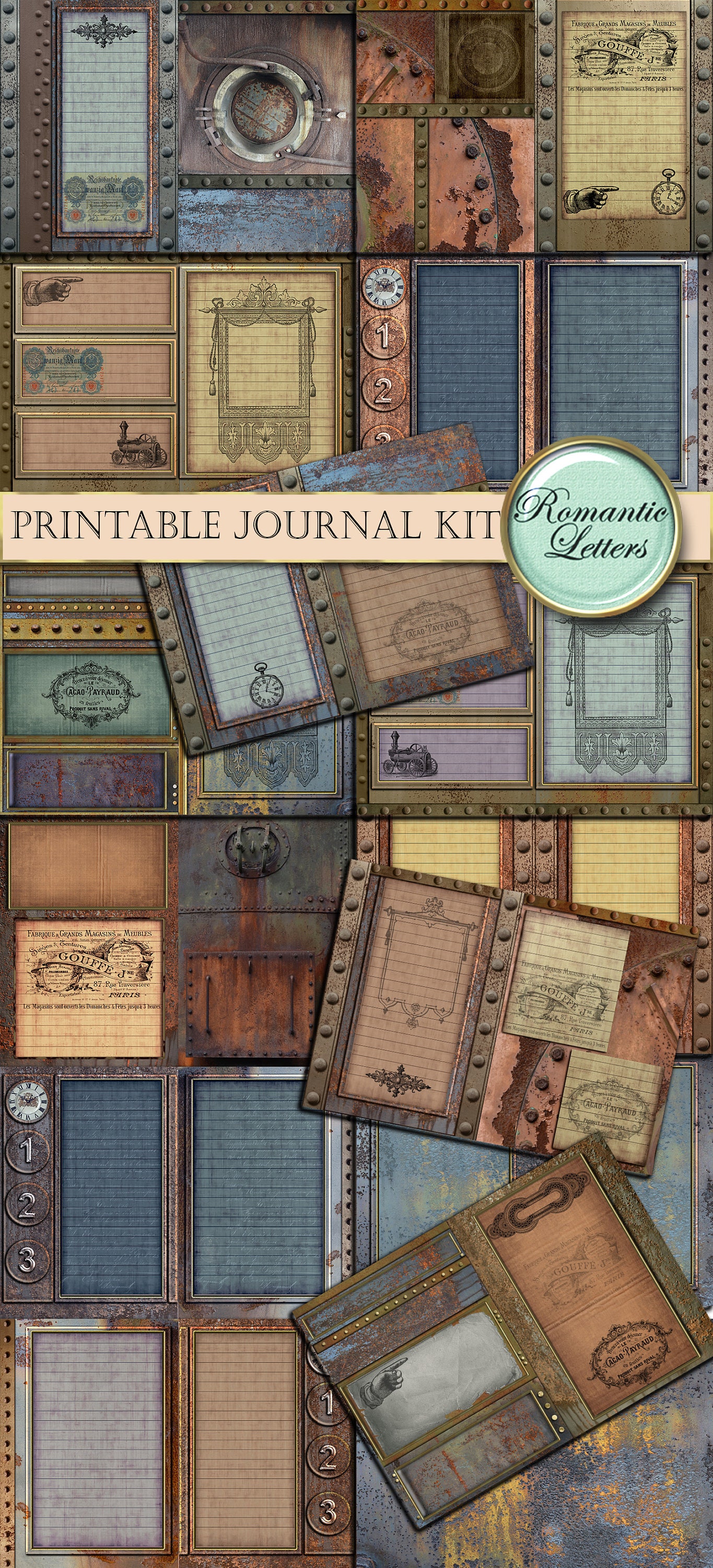 Steampunk Printable Junk Journal Kit Digital Scrapbook Printable Paper ...