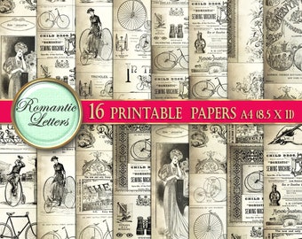 Ephemera digital paper pack digital paper Victorian digital printable paper decoupage digital craft paper magazine A4 8.5x11 inch newspaper