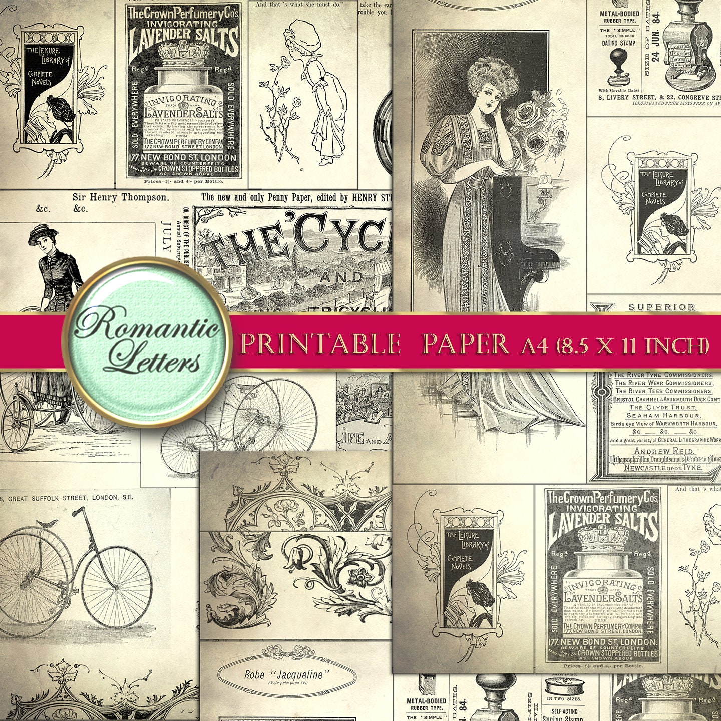 Ephemera Digital Paper Pack Digital Paper Victorian Digital Printable ...