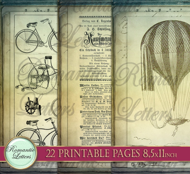 Steampunk Ephemera Digital Paper Pack Printable Journal Pages Victorian ...