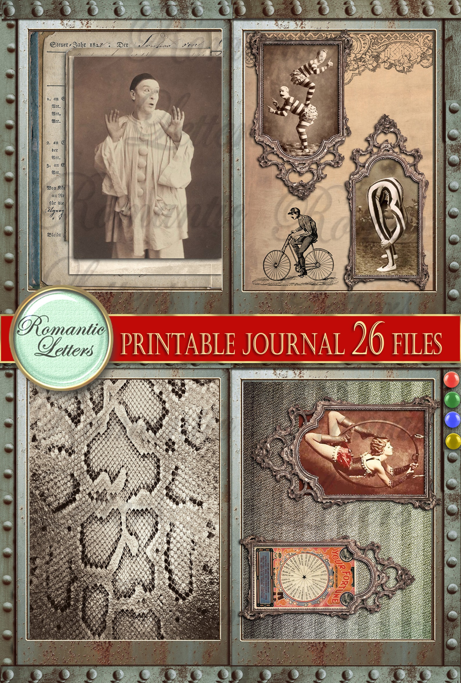 Vintage Circus Printable Junk Journal Kit. Digital Printable Pages victorian Circus. Steampunk ...