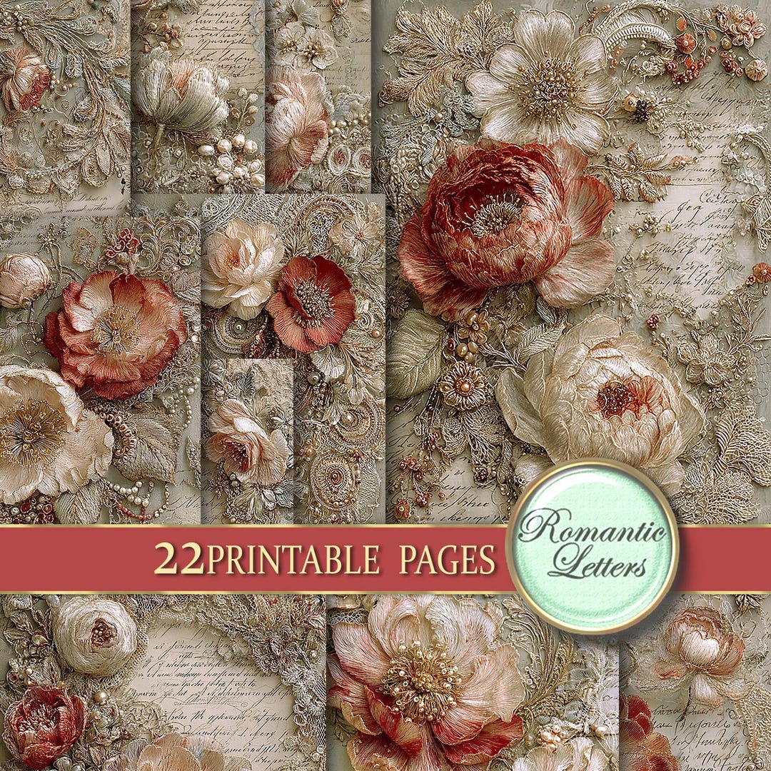 Printable Shabby Chic Junk Journal Pages Floral Scrapbook Paper Pack ...