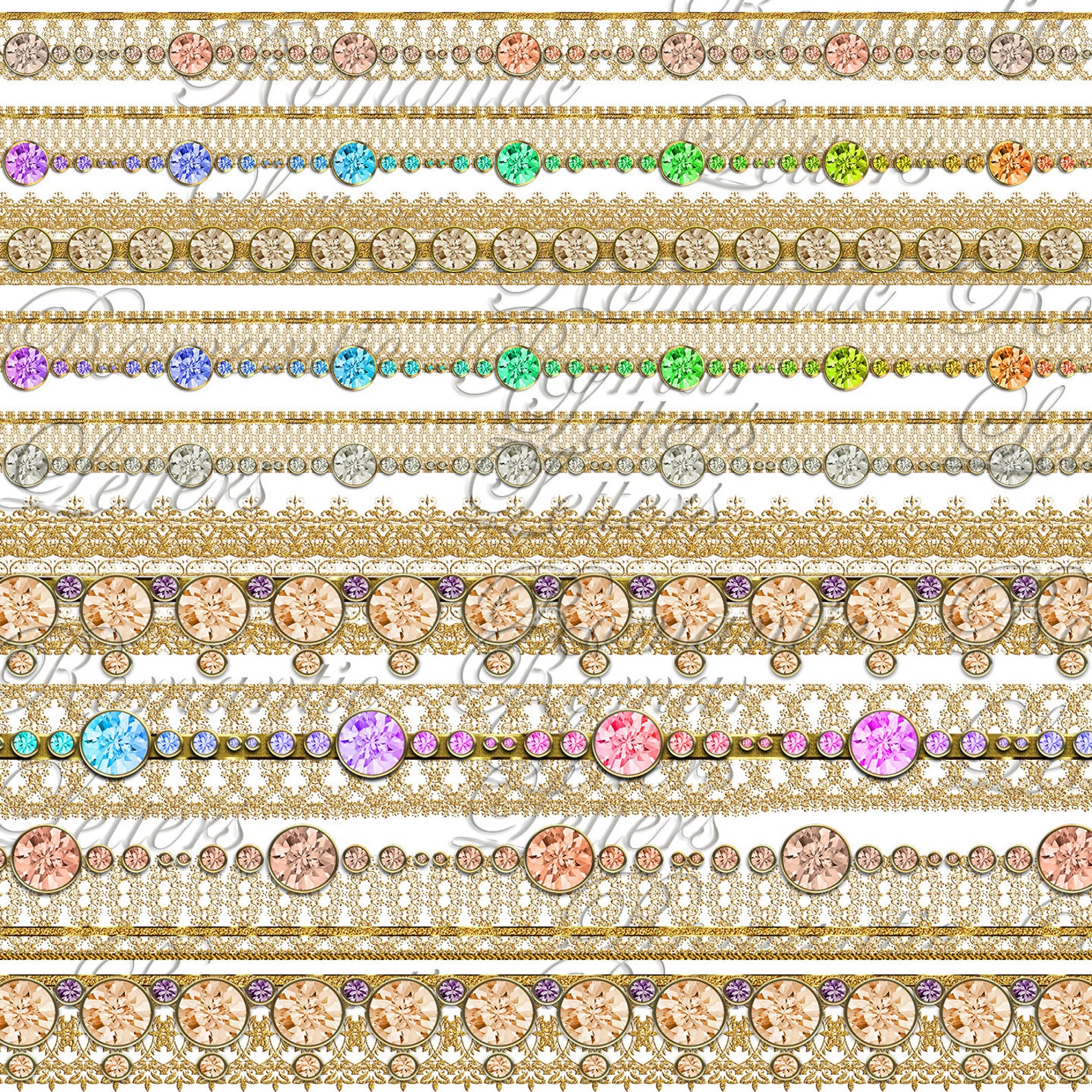 Diamond Gold Lace Clip Art Digital Scrapbook Border Digital Gemstone ...