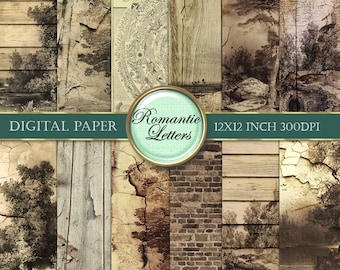Old Paper digital scrapbook paper pack Steampunk digital scrapbook background paper distressed vintage wood printable decoupage paper sepia