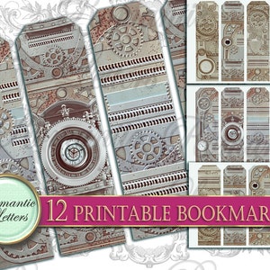 Printable Steampunk bookmarks set printable scrapbook gift tags printable hang tags printable present book lover junk journal tags download