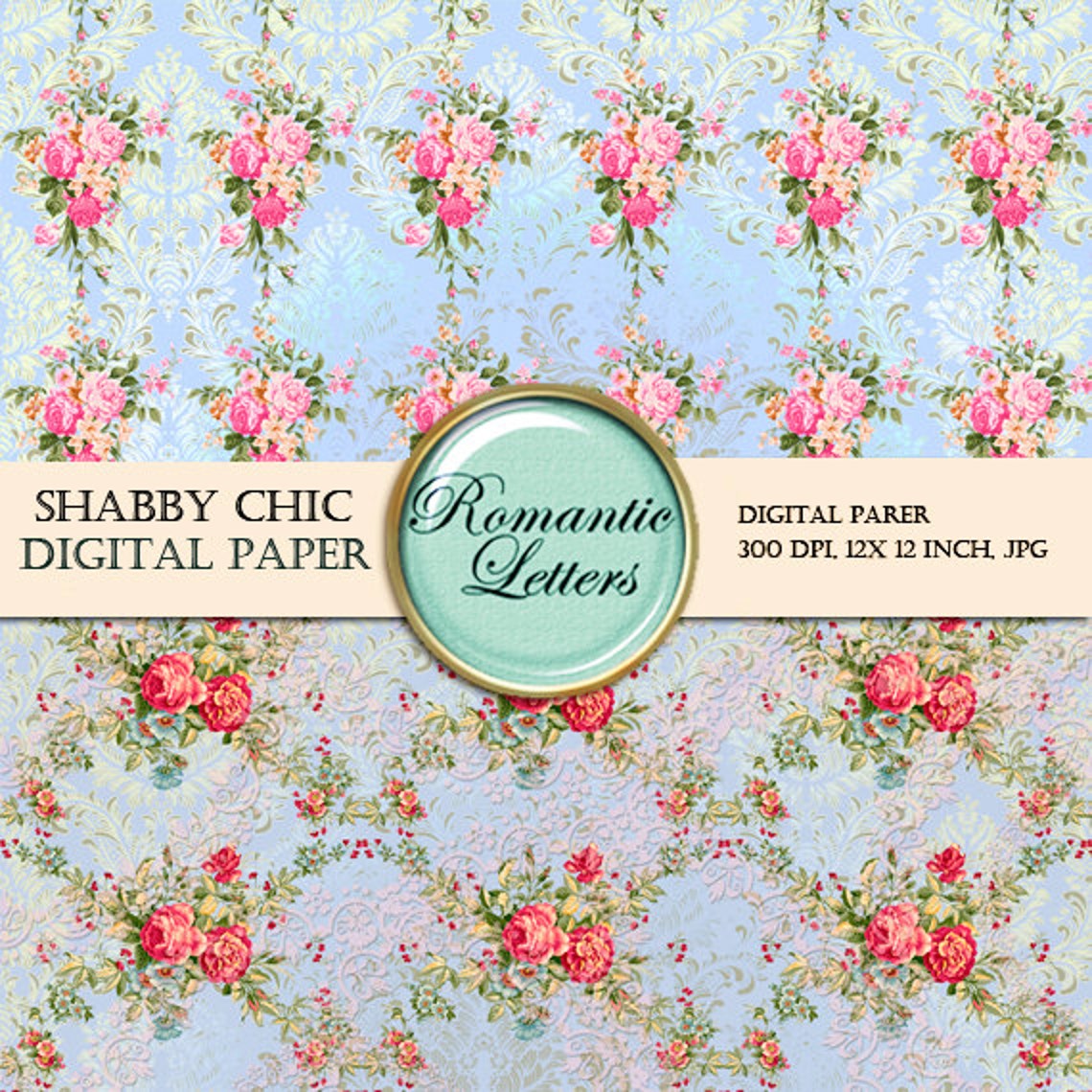 Floral Digital Scrapbook Paper Pack Floral Shabby Chic ROSE Flower ...