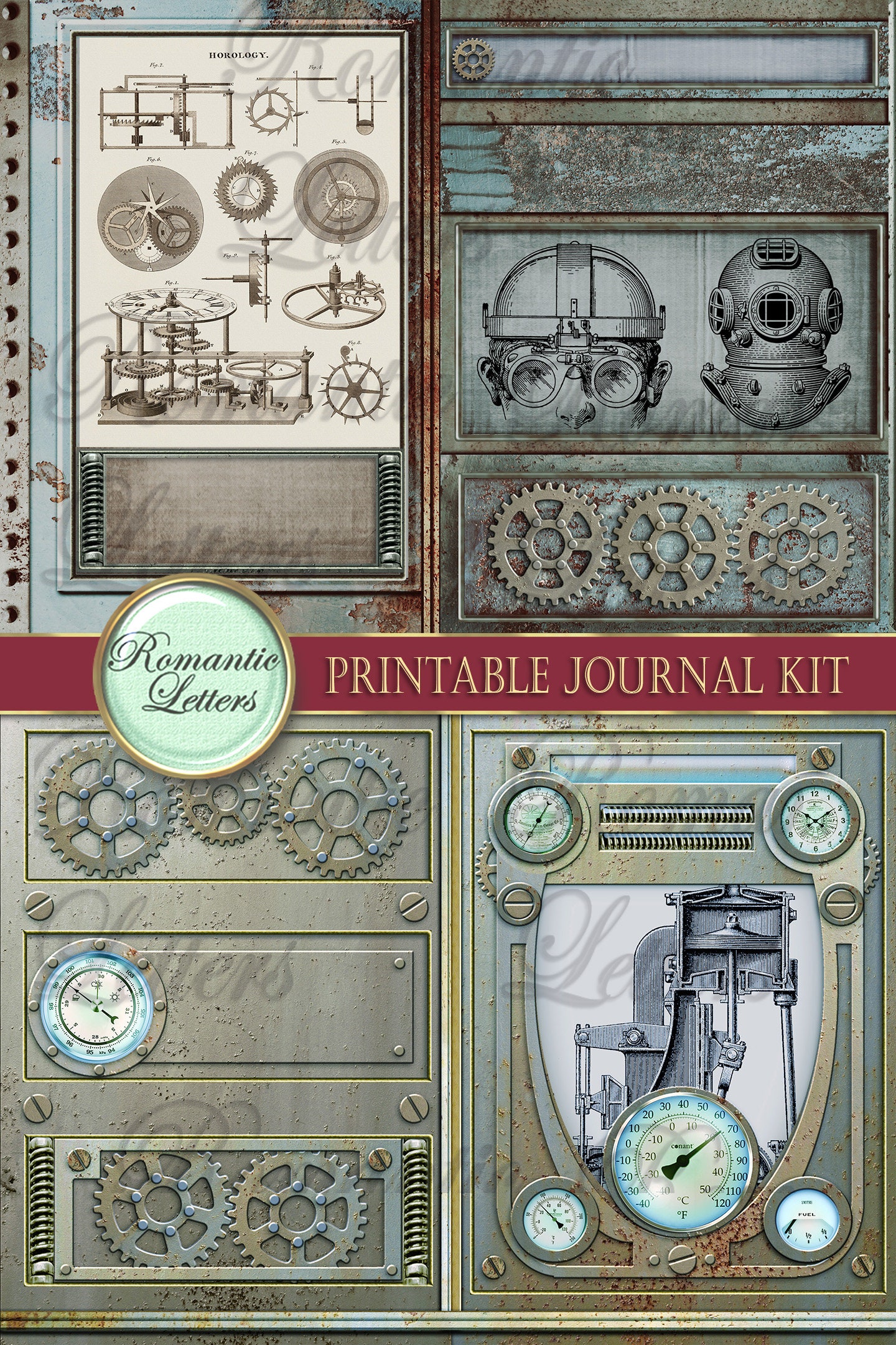 Steampunk Printable Junk Journal Kit Industrial Digital Scrapbook ...