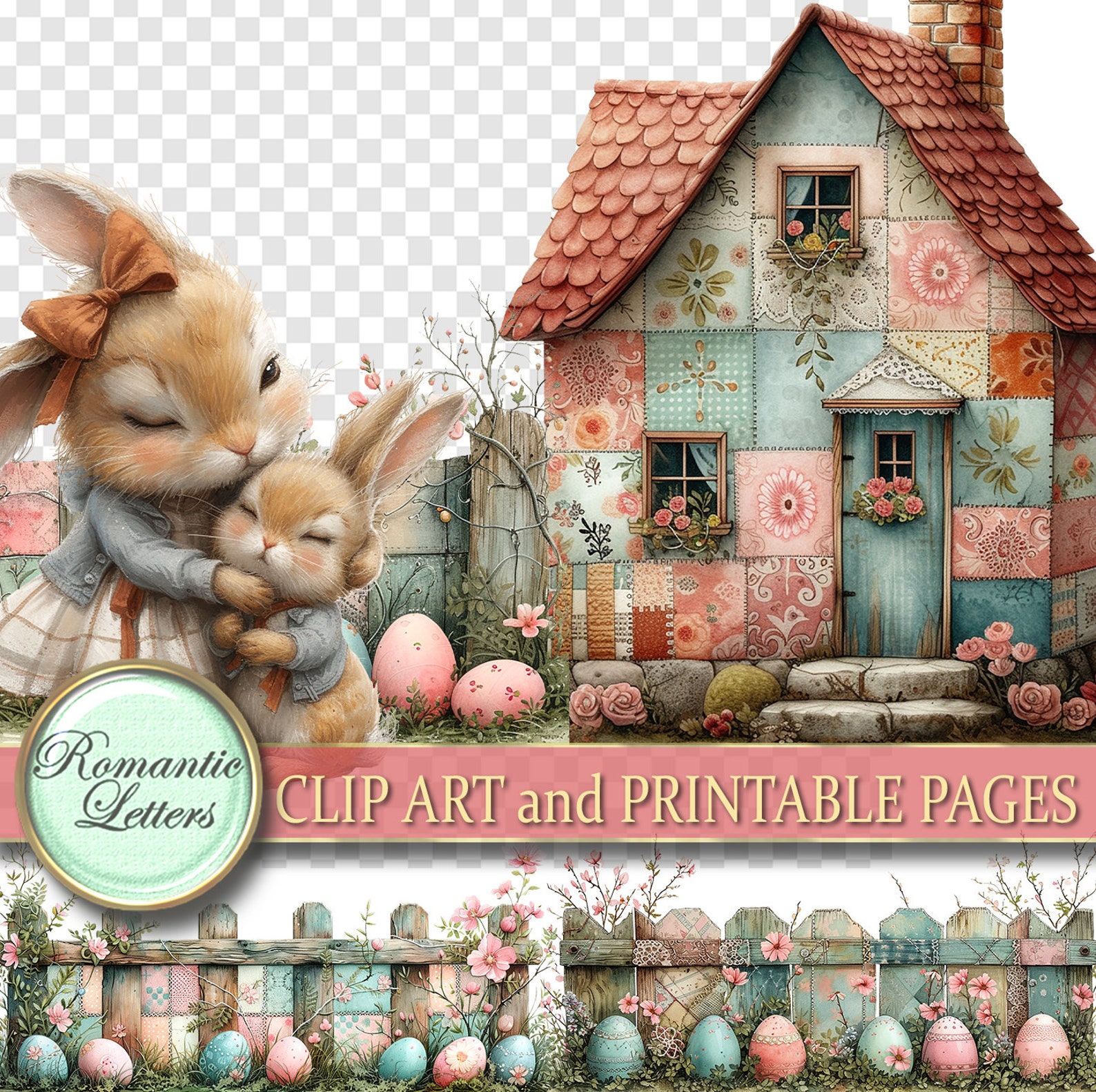 Easter Digital Scrapbook Clip Art Easter Egg Watercolor Clip Art Rabbit ...