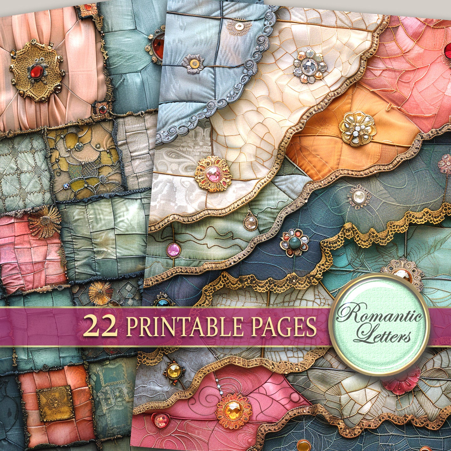 Digital Printable Scrapbook Paper Pack Patchwork Silk Fabric Printable ...