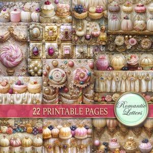 Sweets printable junk journal kit recipe bakery cookbook digital scrapbook craft paper Vintage pages baking candy cupcake Lollipop dessert