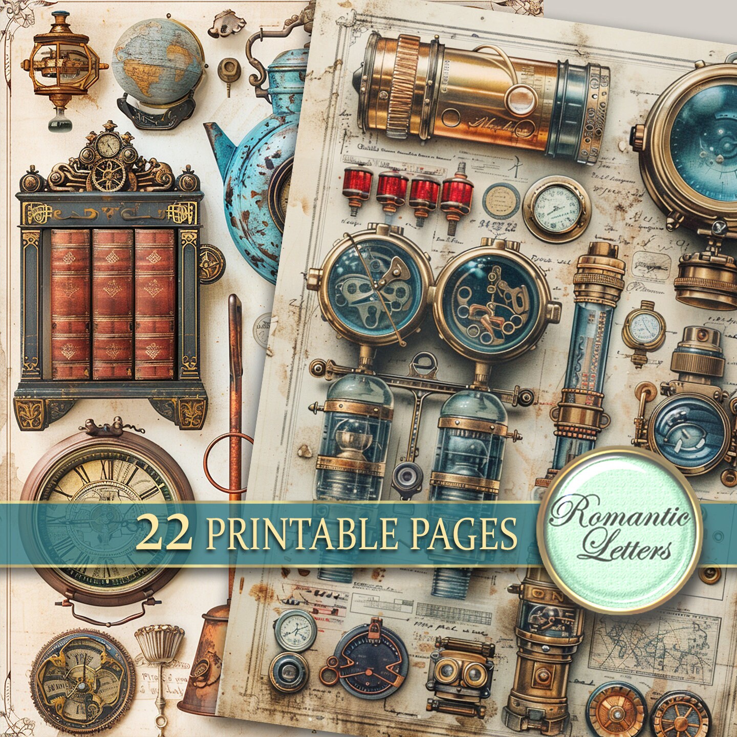 Steampunk Junk Journal Pages Digital Scrapbook Paper Pack Rust Metal ...