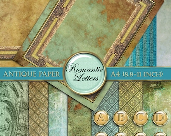 Digital scrapbooking paper pack leather printable decoupage paper Digital background paper printable steampunk scrapbook paper kit alphabet