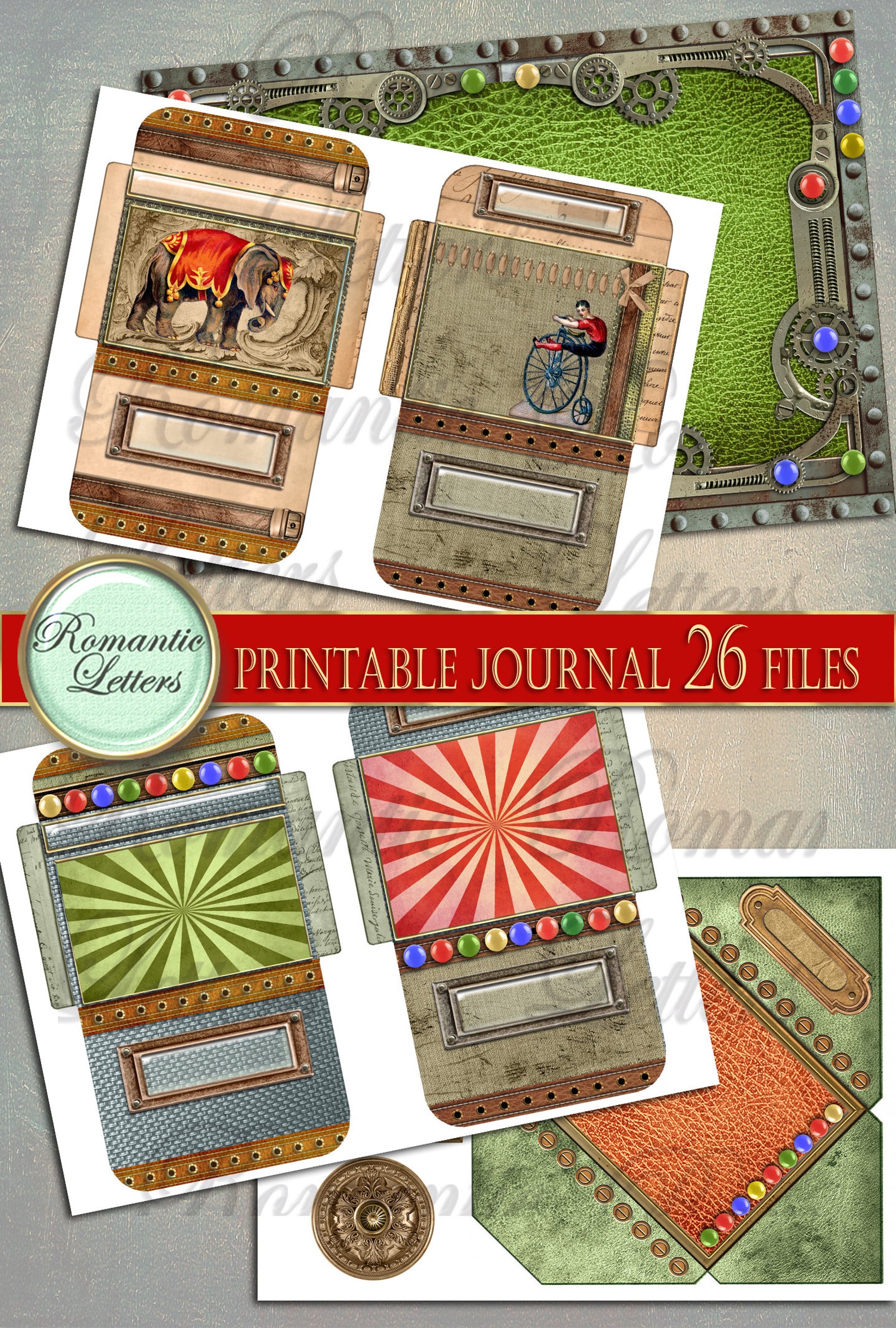 Vintage Circus Printable Junk Journal Kit. Digital Printable Pages victorian Circus. Steampunk ...