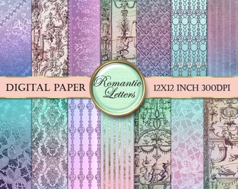 Wedding digital scrapbook album paper pack digital background paper Shabby chic digital printable paper wedding digital paper paper 12x12