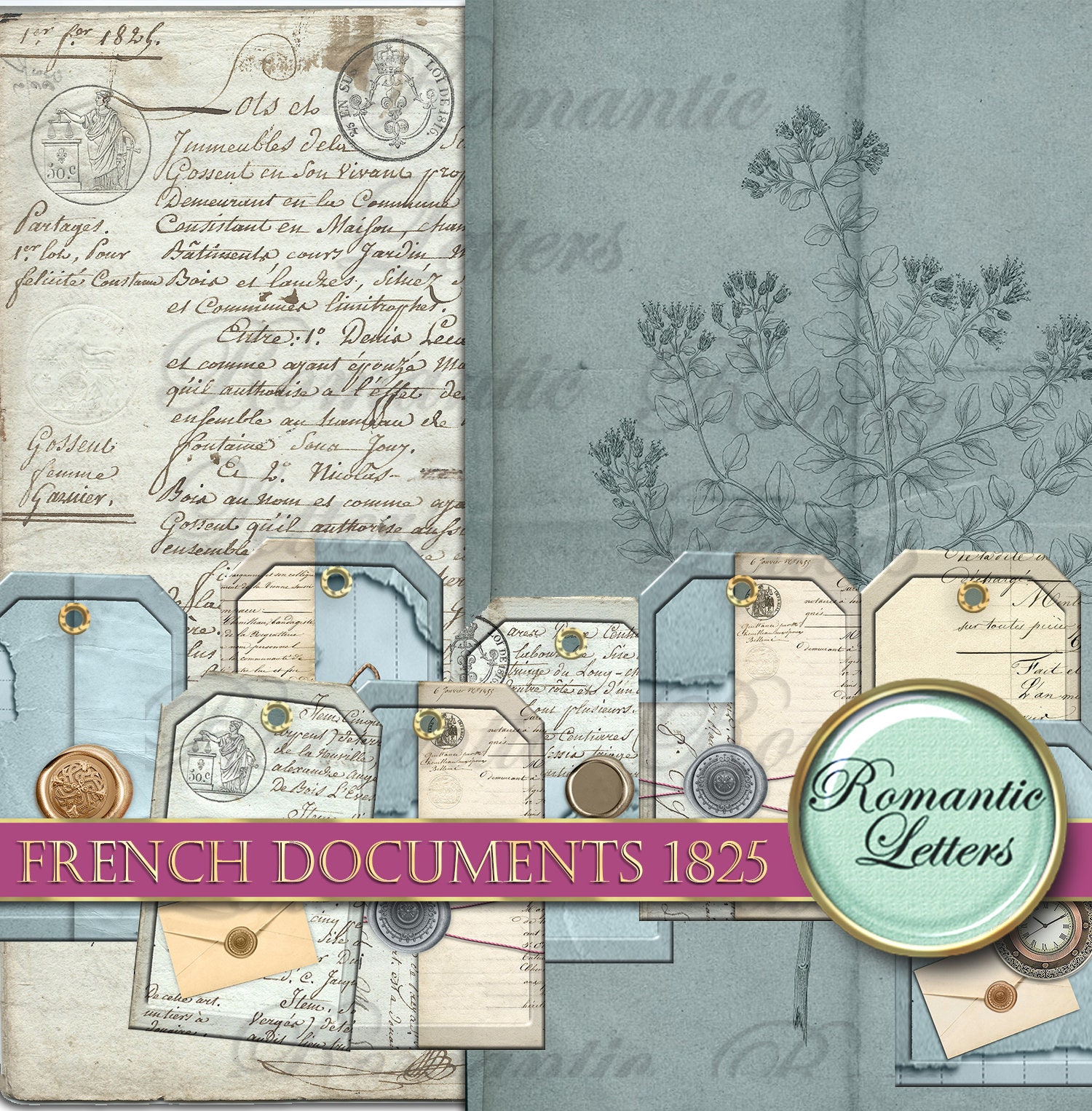 French Ephemera Digital Paper Pack Journal Pages Victorian Digital ...