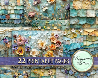 Floral Mosaic Scrapbook Paper, Printable Boho Collage, 22 A4 Pages (Digital Download)
