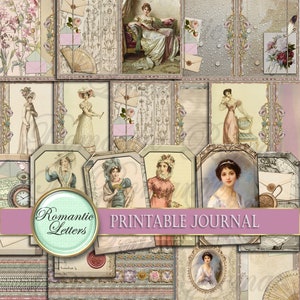 Carnet cartonné imprimable victorien, papier scrapbooking imprimable 8,5 x 11 Carnaval imprimable numérique, étiquettes, cartes, pages enveloppe, livre ancien
