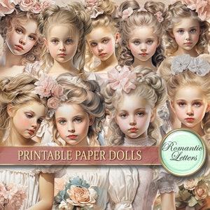 Druckbare Papierpuppen, digitale Clipart Junk Journal, Collage Blatt Shabby Chic Vintage Puppen, viktorianische Mädchen Karte, die antikes Scrapbook macht
