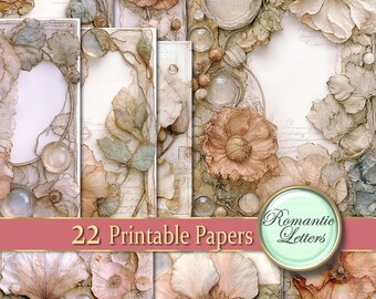Digital Watercolor Collage: Mixed Media Scrapbook Paper, Junk Journal, Floral Herbarium Dried Flowers (Printable)