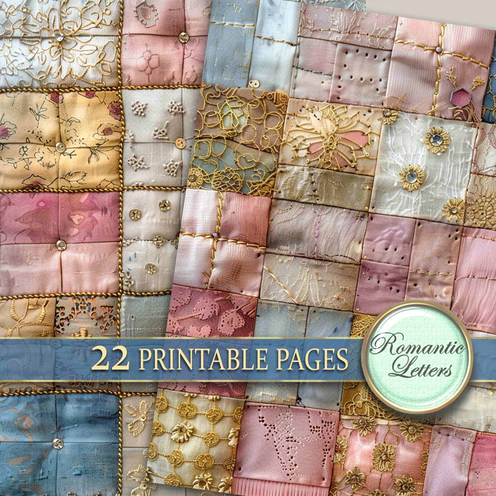Patchwork Digital Printable Scrapbook Paper Pack Junk Journal Fabric ...
