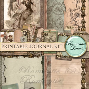May include: Printable journal kit with vintage illustrations and decorative elements. The kit includes images of women in vintage clothing, floral patterns, and text in French. The kit is perfect for scrapbooking, journaling, and other creative projects.
