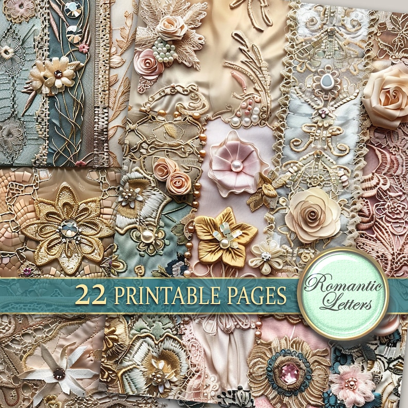 Printable Junk Journal Pages Digital Scrapbook Paper Pack Lace Vintage ...