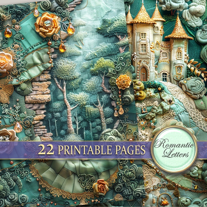 Digital Printable Scrapbook Paper Pack Magic Forest Castle Patchwork ...