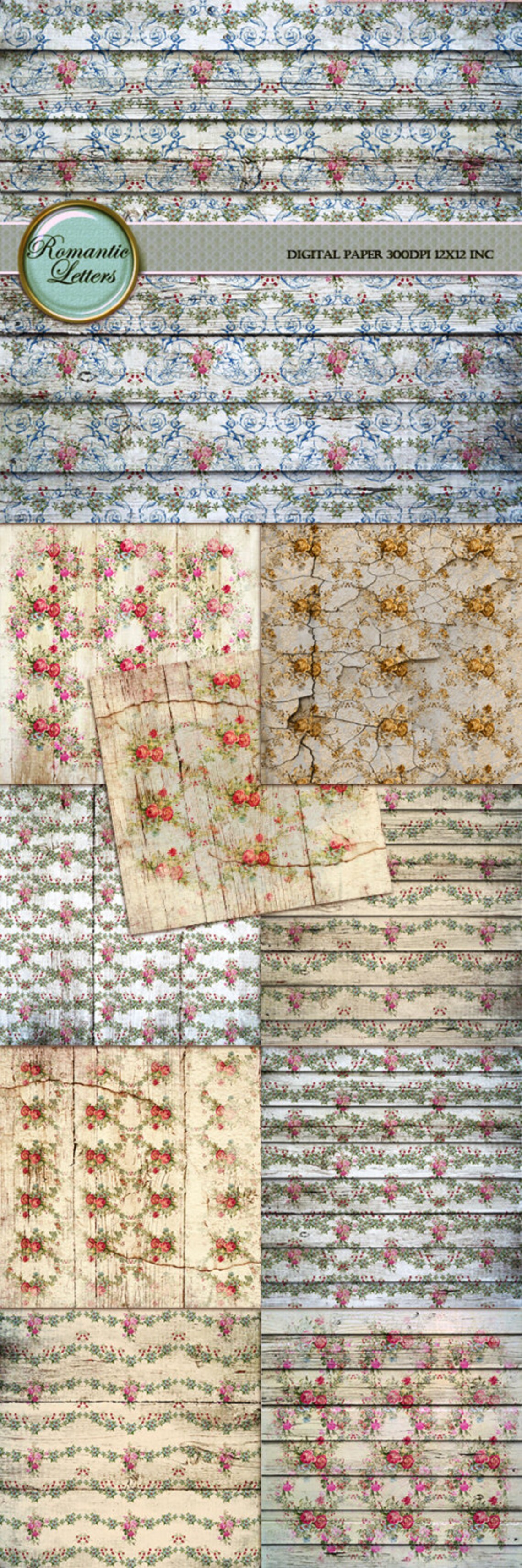 Digital Scrapbook Paper Pack Shabby Chic Rose Background Rose Flower ...
