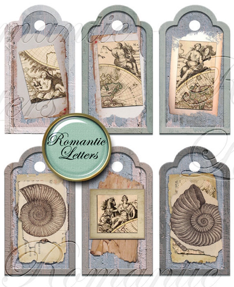 Digital printable Gift Tags set printable product tag shabby chic printable bookmark digital greeting card travel hang tag labels Download image 1