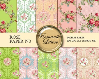 Floral Digital Scrapbook Paper  Shabby Chic  Vintage ROSE  flowers digital background  instant download