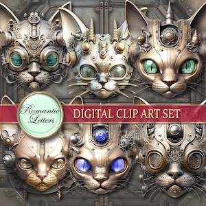 Steampunk cat clip art digital rust texture digital scrapbook elements tags Steampunk cats clipart PNG download