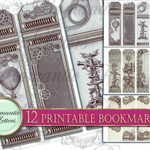 Printable Steampunk bookmarks set printable gift tags printable hang tags printable present book lover journal bookmark digital download