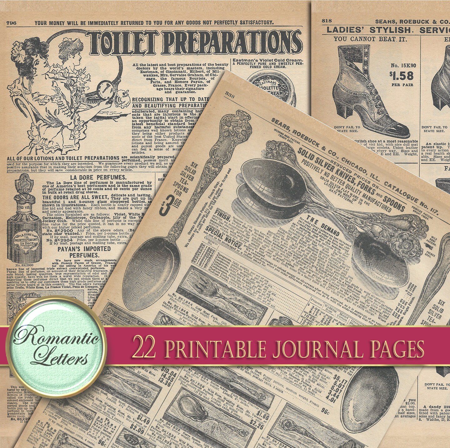 Printable Junk Journal Pages Vintage Ephemera Victorian Paper Digital ...