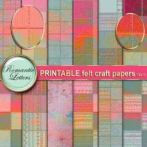 Felt patchwork Digital printable scrapbook album paper Digital scrapbooking background felt texture stitched fabric printable craft paper