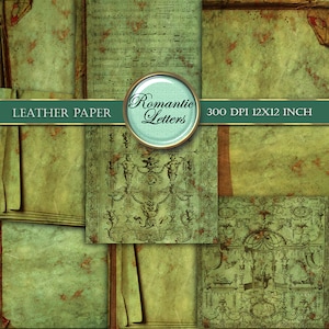 Digital scrapbook paper pack Leather printable scrapbook background paper digital steampunk paper pack Leather photo background background image 1