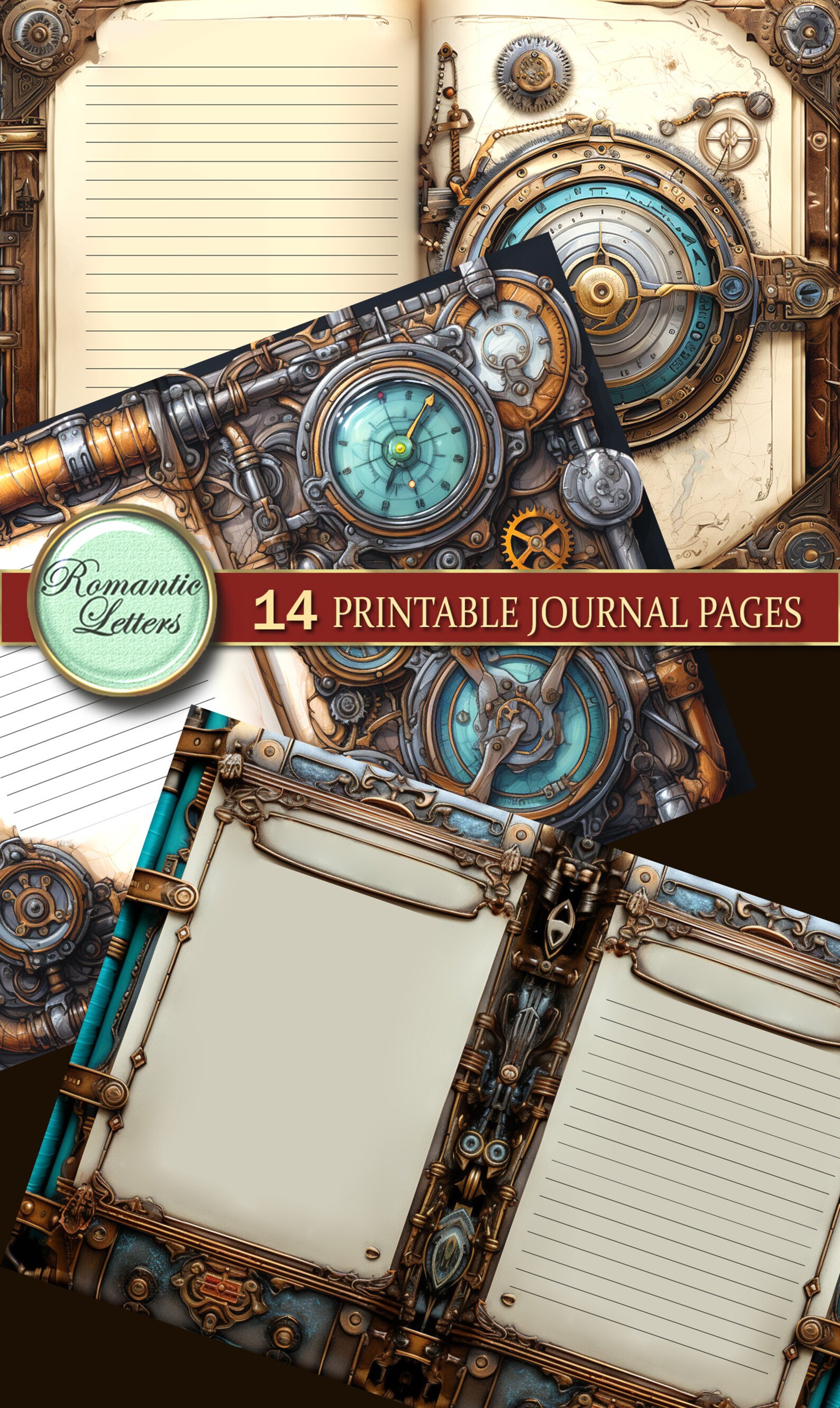 Steampunk Junk Journal Pages Digital Scrapbook Paper Pack Rust Metal ...